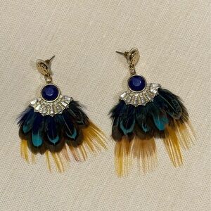 Abeo Vibrant Feather Earrings in Blue and Gold
